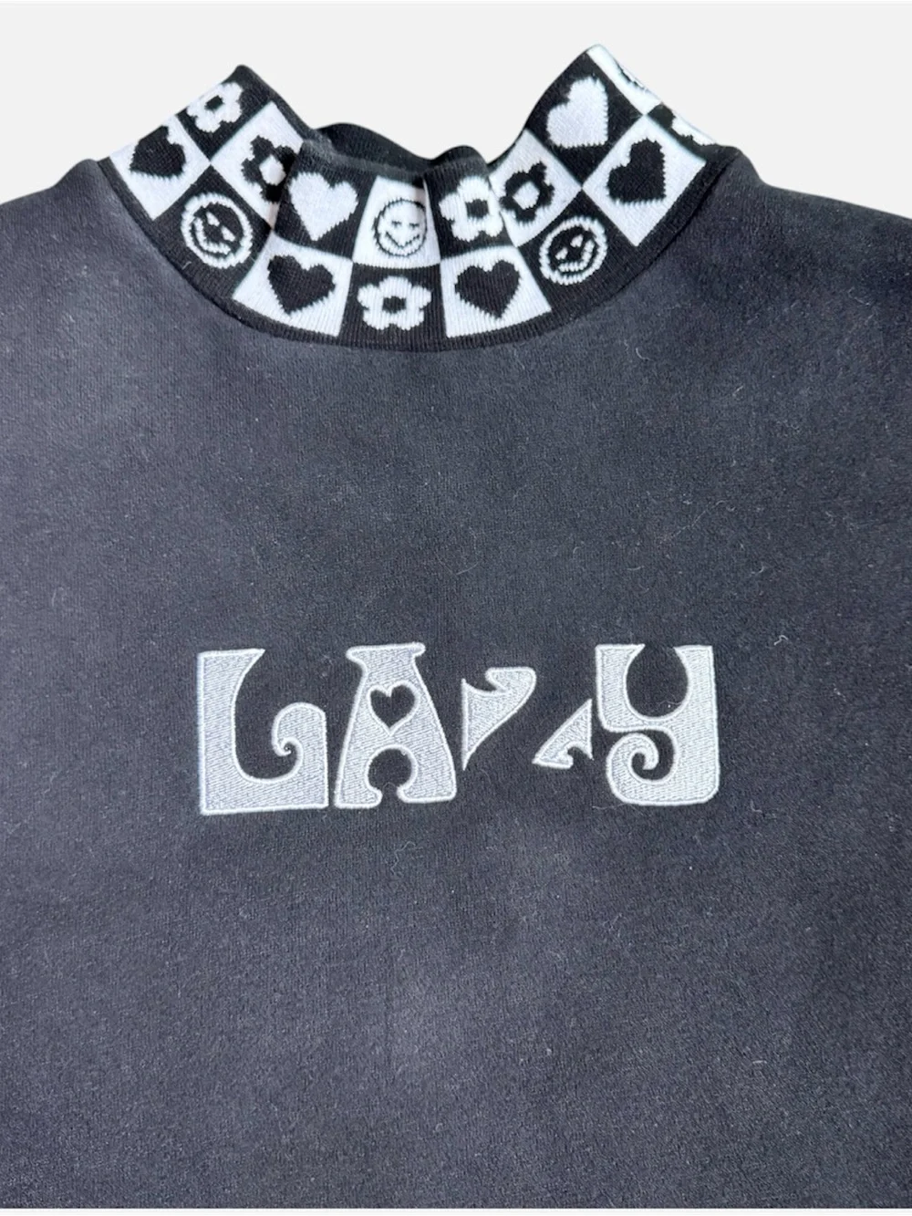 Lazy Oaf Black Sweatshirt Hearts Monochrome Mockneck y2k Women’s Small Medium